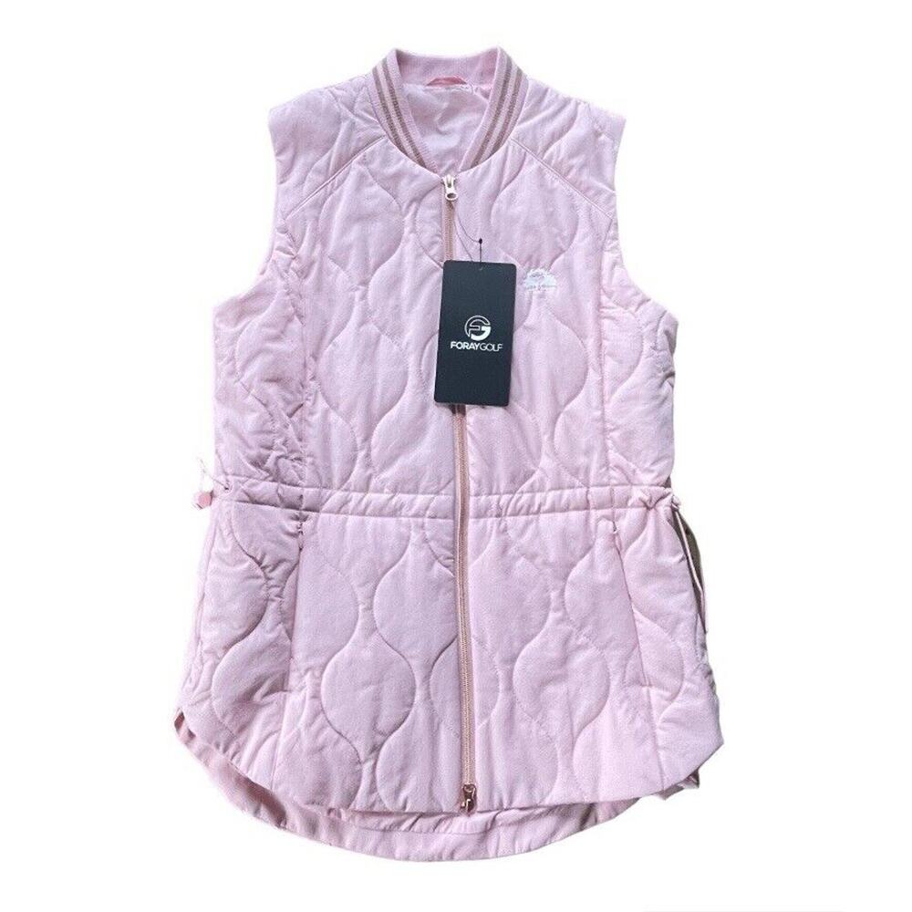 NWT Foray Golf Longline Quilted Full Zip Vest Palmetto Logo Pink Small Women
